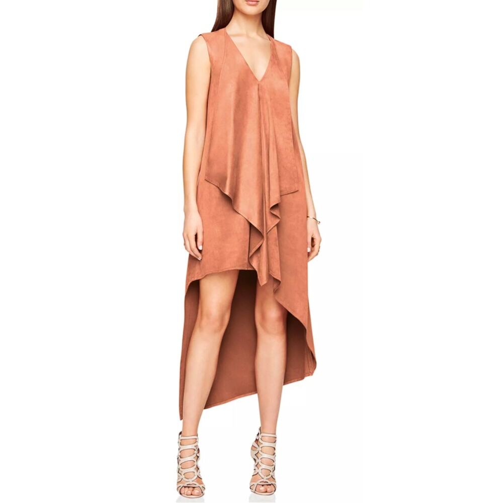 BCBGMaxAzria TRAR Faux Suede Dress Size XS Rose Asymmetrical Mini to Maxi